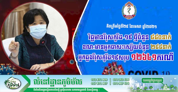 គិតត្រឹមថ្ងៃទី ២៩ ខែមេសា ឆ្នាំ២០២១ រកឃើញវិជ្ជមានវីរុសកូវីដ-១៩ ថ្មីចំនួន ៨៨០នាក់ ខណ:មានអ្នកជាសះស្បើយចំនួន ២៨៨នាក់