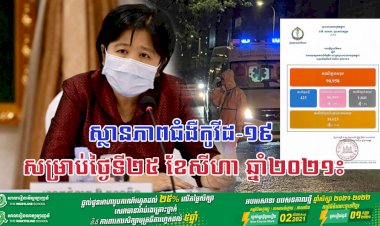 ស្ថានភាពជំងឺកូវីដ-១៩ ក្នុងព្រះរាជាណាចក្រកម្ពុជា គិតត្រឹមថ្ងៃទី២៦ ខែសីហា ឆ្នាំ២០២១