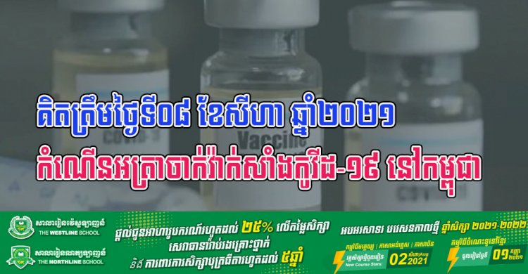 កំណេីនអត្រាចាក់វ៉ាក់សាំងកូវីដ-១៩ នៅកម្ពុជា គិតត្រឹមថ្ងៃទី០៨ ខែសីហា ឆ្នាំ២០២១