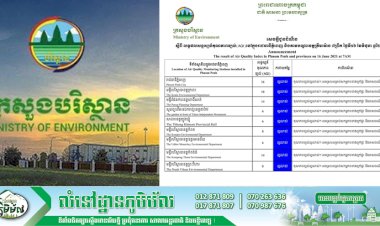 ក្រសួងបរិស្ថាន ជូនដំណឹងស្តីពីគុណភាពខ្យល់នៅរាជធានីភ្នំពេញ និងនៅតាមបណ្តាខេត្តនានា