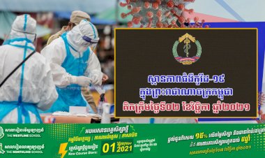 ស្ថានភាពជំងឺកូវីដ-១៩ ក្នុងព្រះរាជាណាចក្រកម្ពុជា សម្រាប់ថ្ងៃទី០២ ខែវិច្ឆិកា ឆ្នាំ២០២១