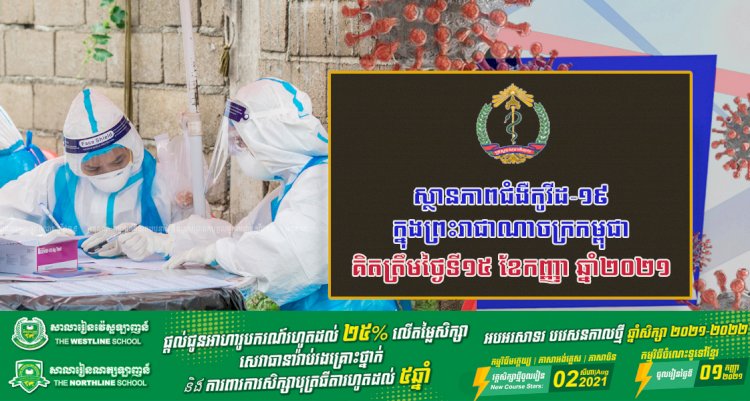 ស្ថានភាពជំងឺកូវីដ-១៩ ក្នុងព្រះរាជាណាចក្រកម្ពុជា គិតត្រឹមថ្ងៃទី១៥ ខែកញ្ញា ឆ្នាំ២០២១